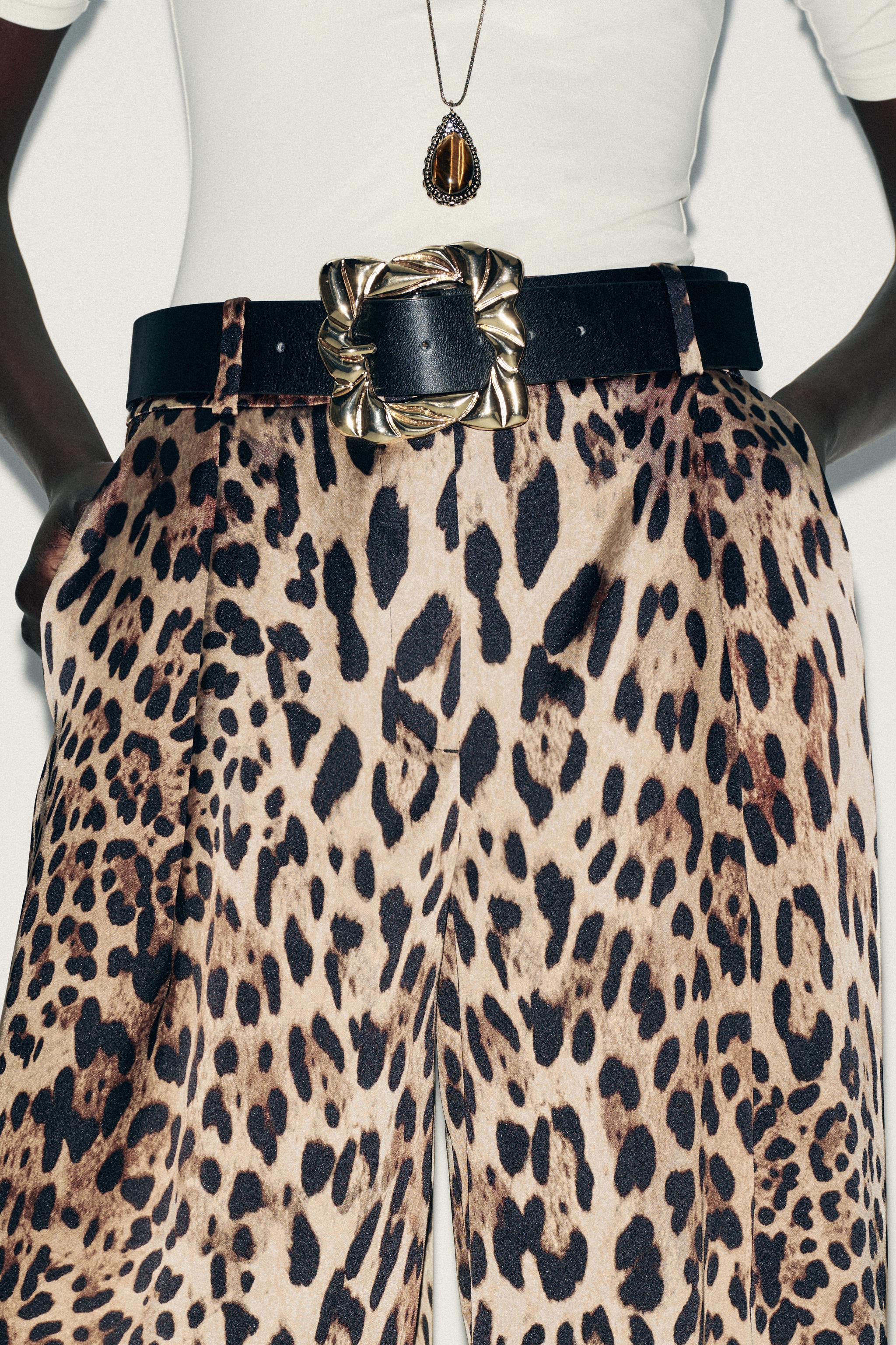 SATIN WIDE-LEG BELTED PANTS